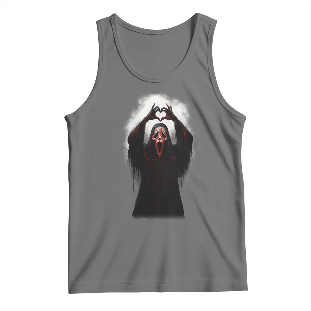 Funny Scary Face Ghost Hand Heart Sign Halloween Tank Top - Wonder Print Shop