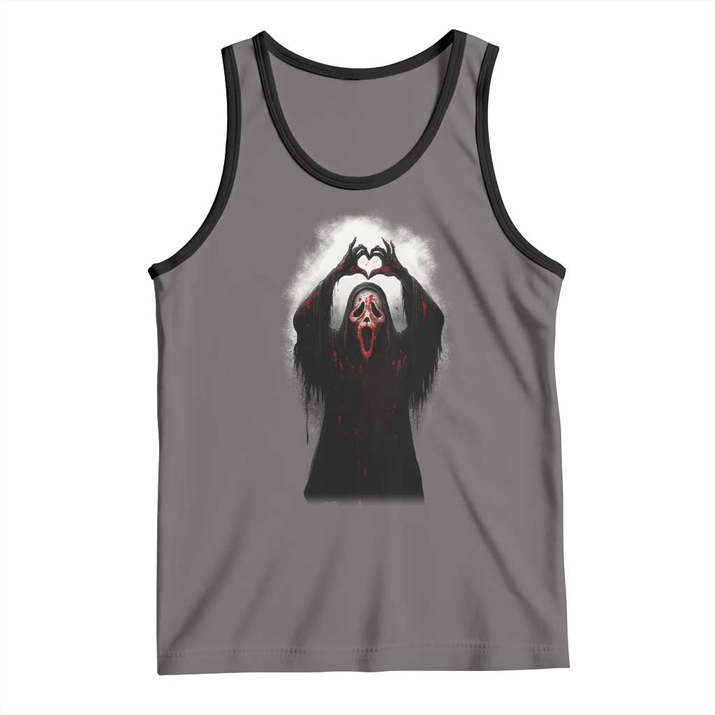 Funny Scary Face Ghost Hand Heart Sign Halloween Tank Top - Wonder Print Shop