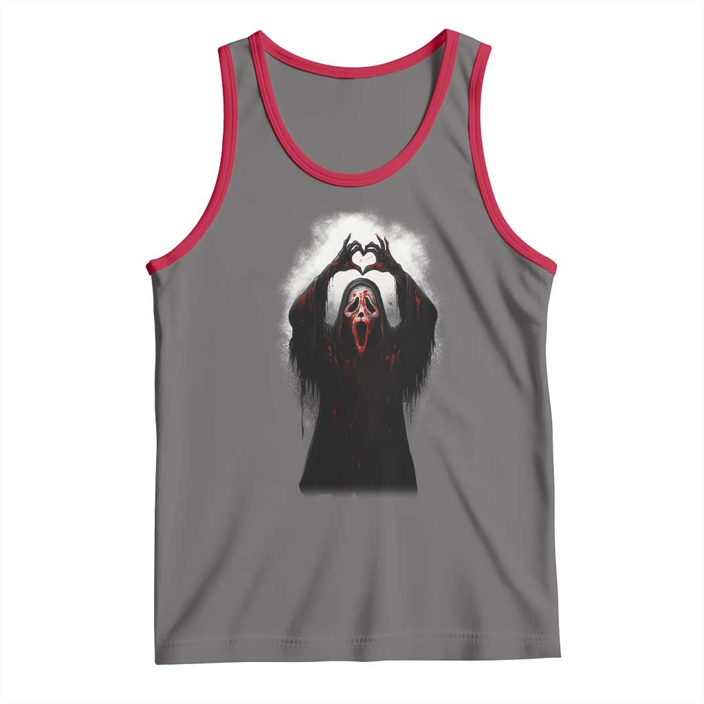 Funny Scary Face Ghost Hand Heart Sign Halloween Tank Top - Wonder Print Shop