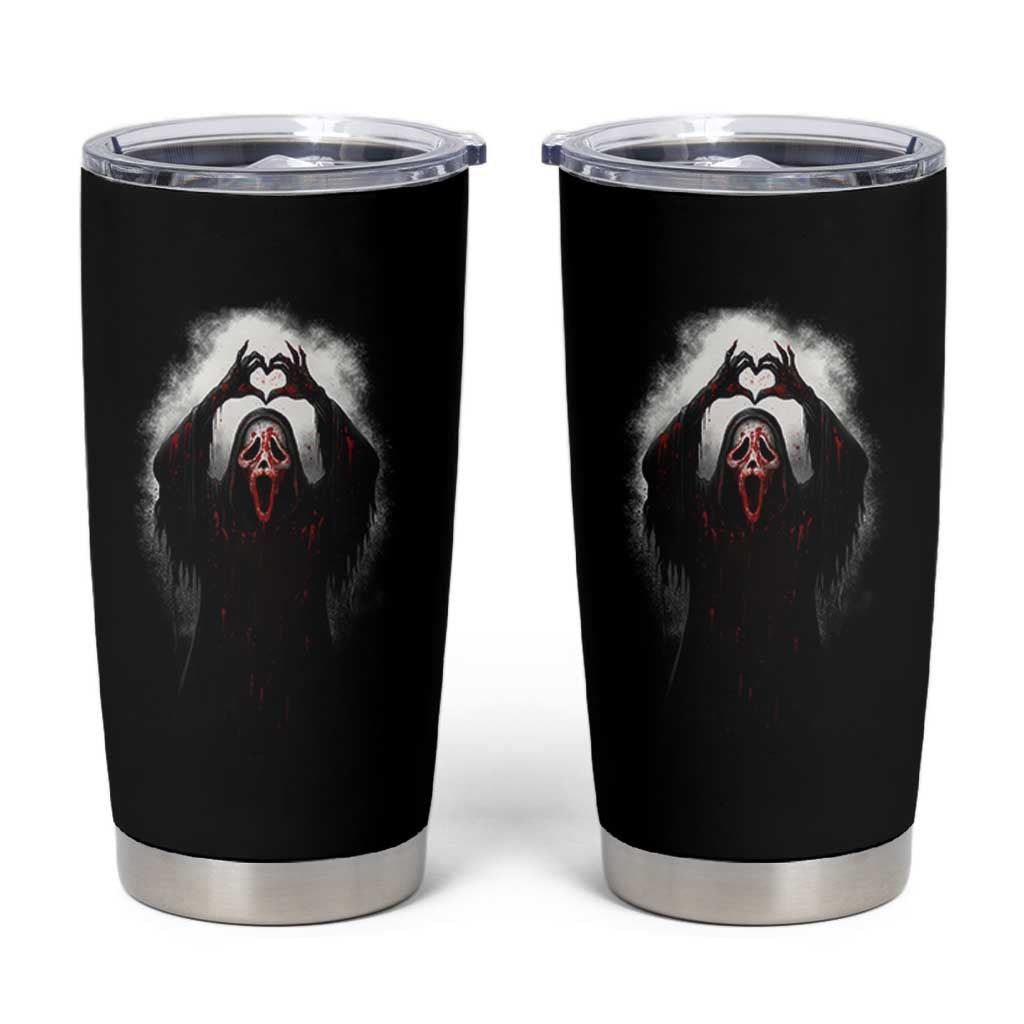Funny Scary Face Ghost Hand Heart Sign Halloween Tumbler Cup - Wonder Print Shop