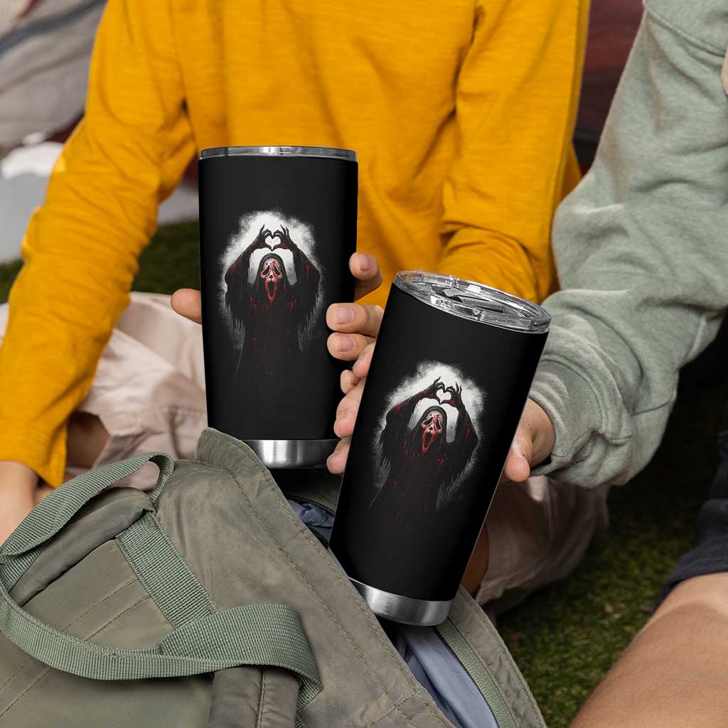 Funny Scary Face Ghost Hand Heart Sign Halloween Tumbler Cup - Wonder Print Shop