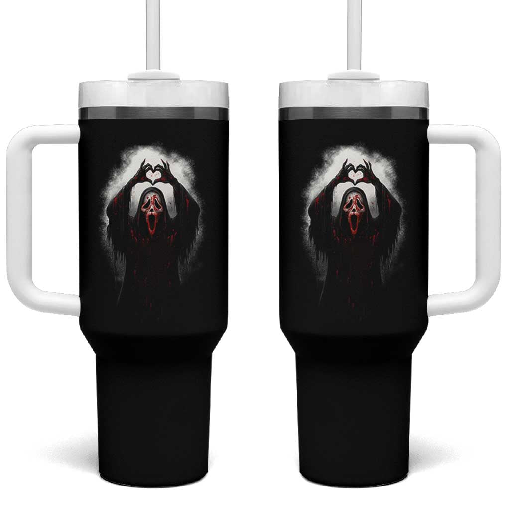 Funny Scary Face Ghost Hand Heart Sign Halloween Tumbler With Handle - Wonder Print Shop