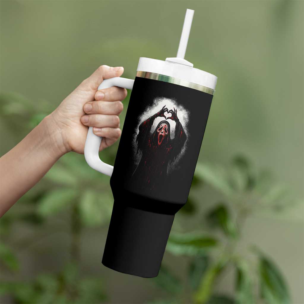 Funny Scary Face Ghost Hand Heart Sign Halloween Tumbler With Handle - Wonder Print Shop
