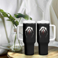 Funny Scary Face Ghost Hand Heart Sign Halloween Tumbler With Handle - Wonder Print Shop