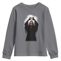 Funny Scary Face Ghost Hand Heart Sign Halloween Youth Sweatshirt - Wonder Print Shop