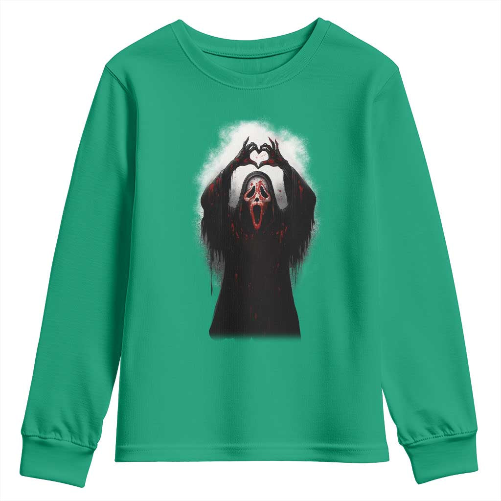 Funny Scary Face Ghost Hand Heart Sign Halloween Youth Sweatshirt - Wonder Print Shop