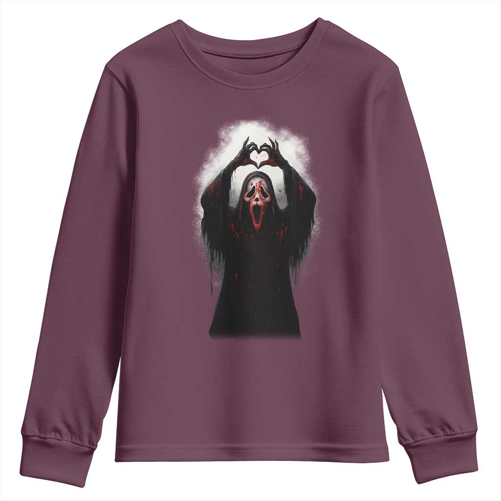 Funny Scary Face Ghost Hand Heart Sign Halloween Youth Sweatshirt - Wonder Print Shop