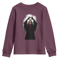 Funny Scary Face Ghost Hand Heart Sign Halloween Youth Sweatshirt - Wonder Print Shop
