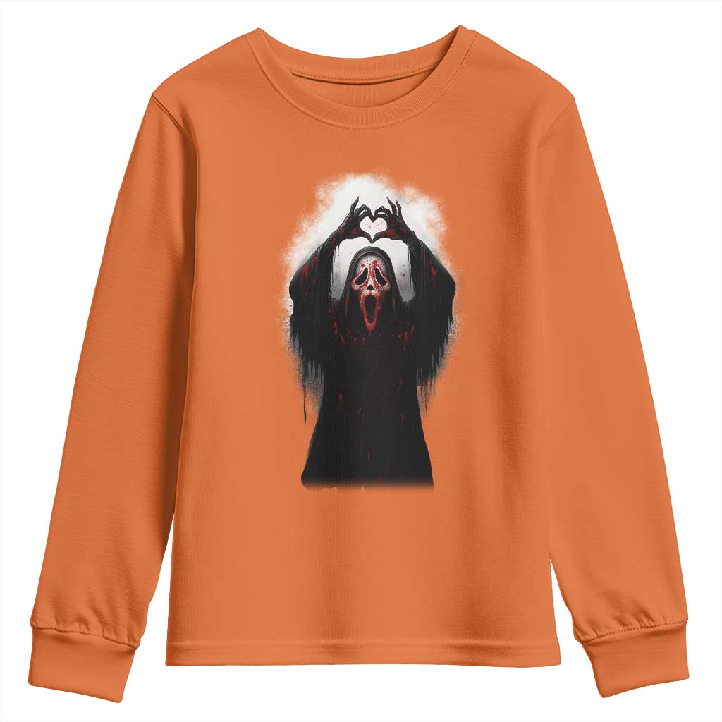 Funny Scary Face Ghost Hand Heart Sign Halloween Youth Sweatshirt - Wonder Print Shop