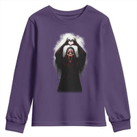 Funny Scary Face Ghost Hand Heart Sign Halloween Youth Sweatshirt - Wonder Print Shop