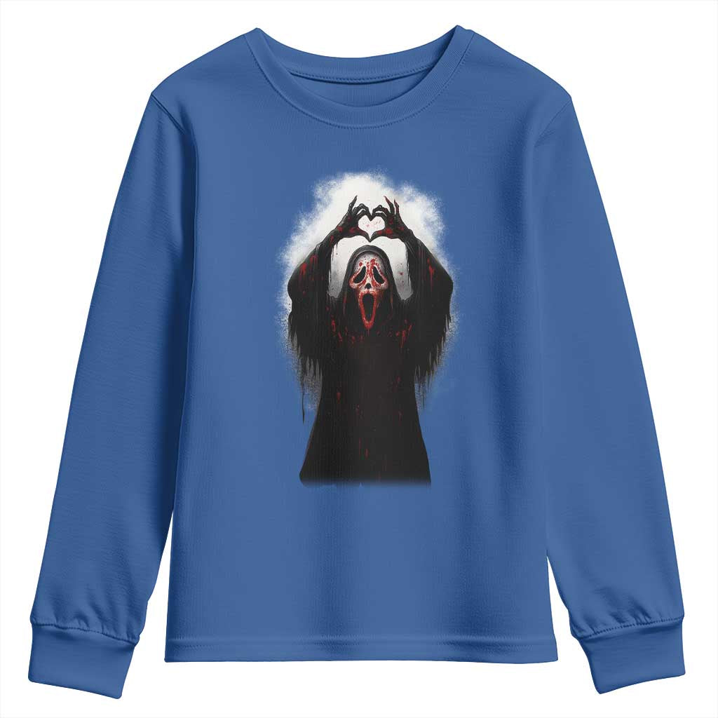 Funny Scary Face Ghost Hand Heart Sign Halloween Youth Sweatshirt - Wonder Print Shop