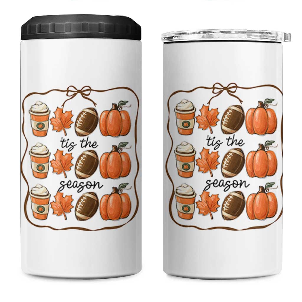 Tis The Season Fall Thanksgiving 4 in 1 Can Cooler Tumbler American Football Pumpkin - Wonder Print Shop