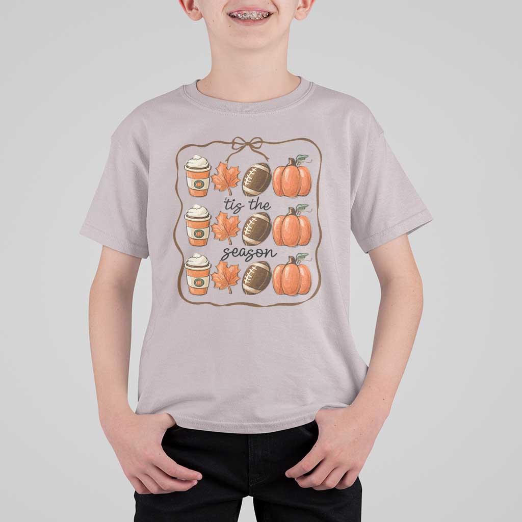 Tis The Season Fall Thanksgiving T Shirt For Kid American Football Pumpkin - Wonder Print Shop