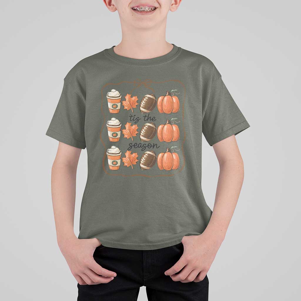 Tis The Season Fall Thanksgiving T Shirt For Kid American Football Pumpkin - Wonder Print Shop