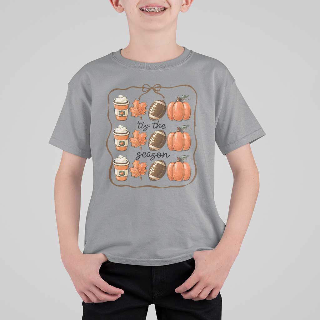 Tis The Season Fall Thanksgiving T Shirt For Kid American Football Pumpkin - Wonder Print Shop