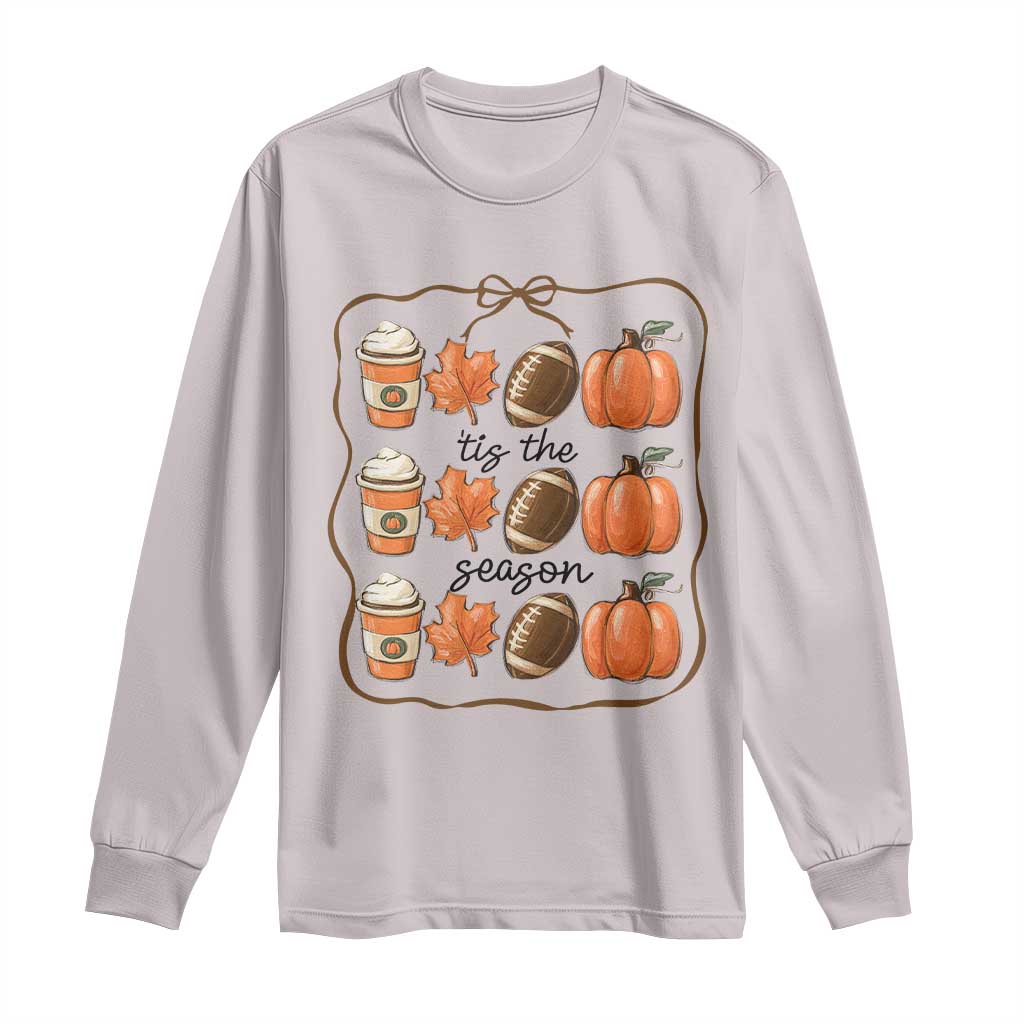 Tis The Season Fall Thanksgiving Long Sleeve Shirt American Football Pumpkin - Wonder Print Shop