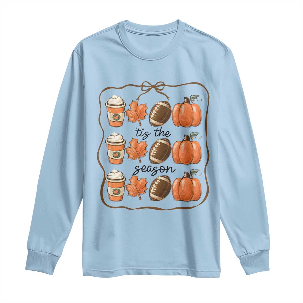 Tis The Season Fall Thanksgiving Long Sleeve Shirt American Football Pumpkin - Wonder Print Shop
