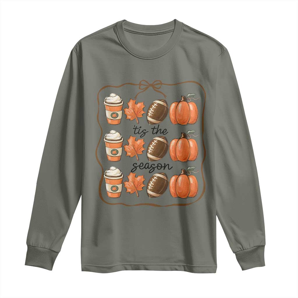 Tis The Season Fall Thanksgiving Long Sleeve Shirt American Football Pumpkin - Wonder Print Shop