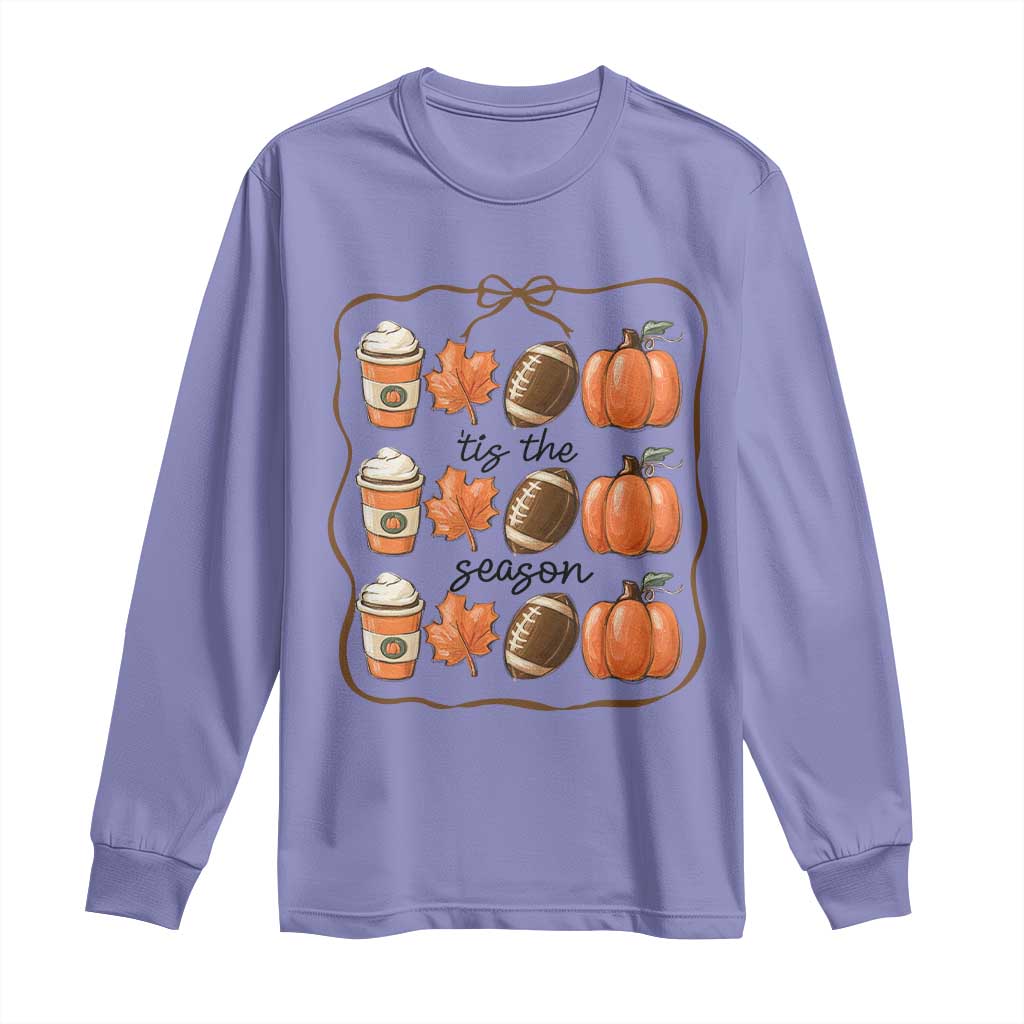 Tis The Season Fall Thanksgiving Long Sleeve Shirt American Football Pumpkin - Wonder Print Shop
