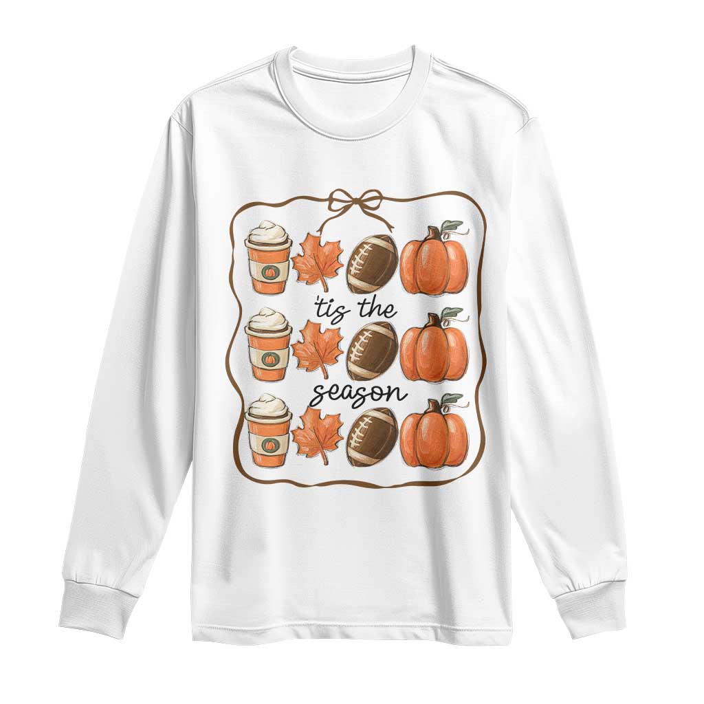 Tis The Season Fall Thanksgiving Long Sleeve Shirt American Football Pumpkin - Wonder Print Shop