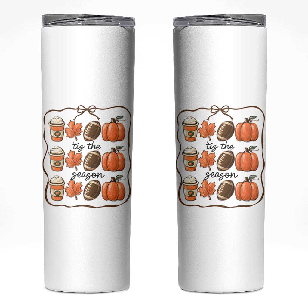 Tis The Season Fall Thanksgiving Skinny Tumbler American Football Pumpkin - Wonder Print Shop