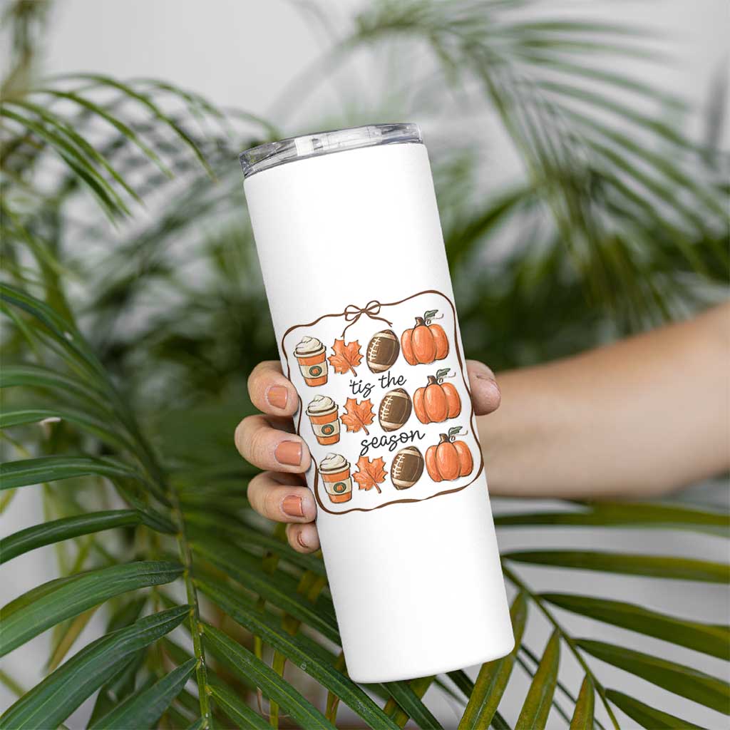 Tis The Season Fall Thanksgiving Skinny Tumbler American Football Pumpkin - Wonder Print Shop