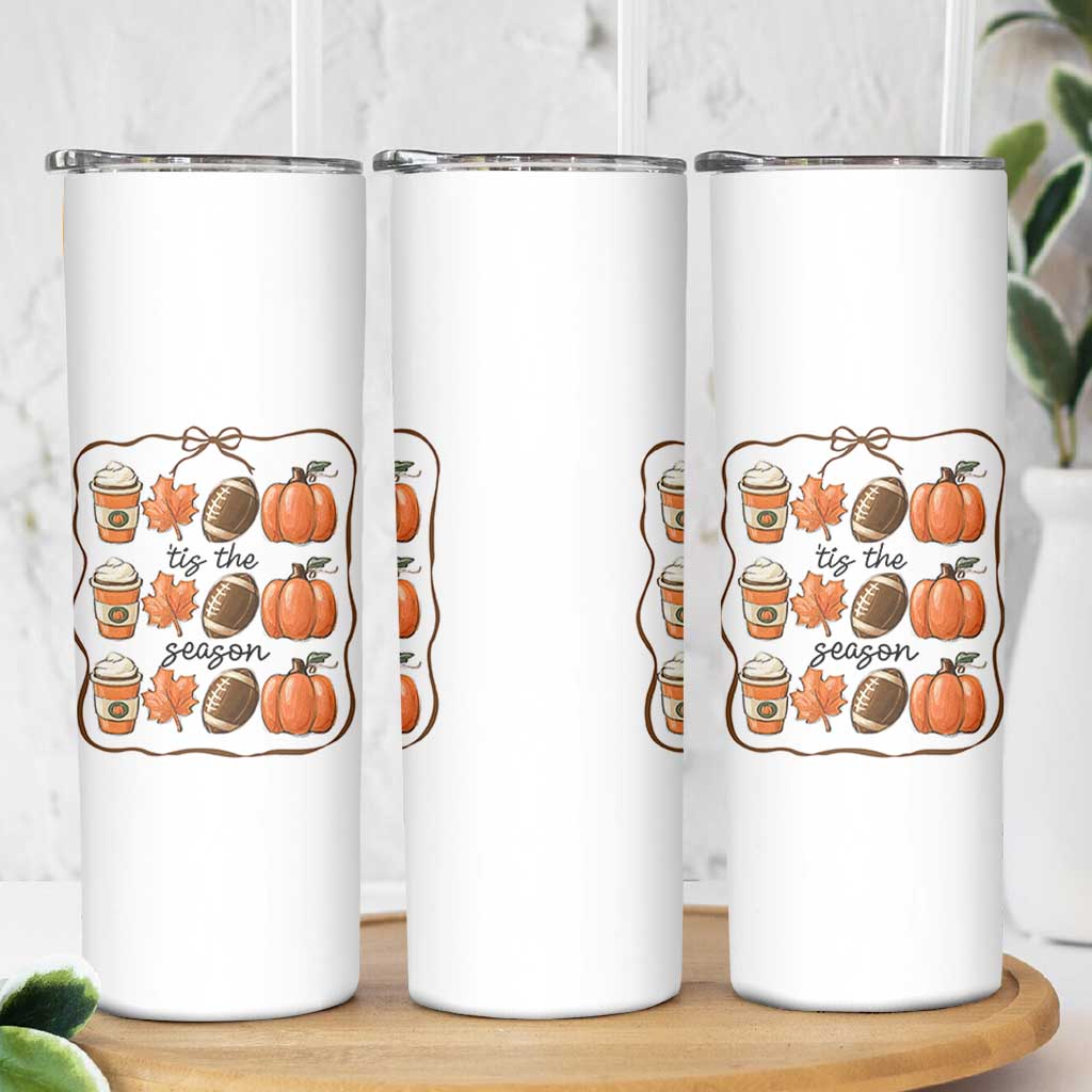Tis The Season Fall Thanksgiving Skinny Tumbler American Football Pumpkin - Wonder Print Shop
