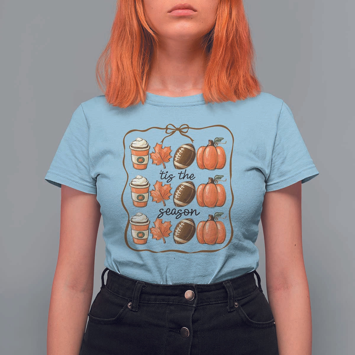 Tis The Season Fall Thanksgiving T Shirt For Women American Football Pumpkin - Wonder Print Shop