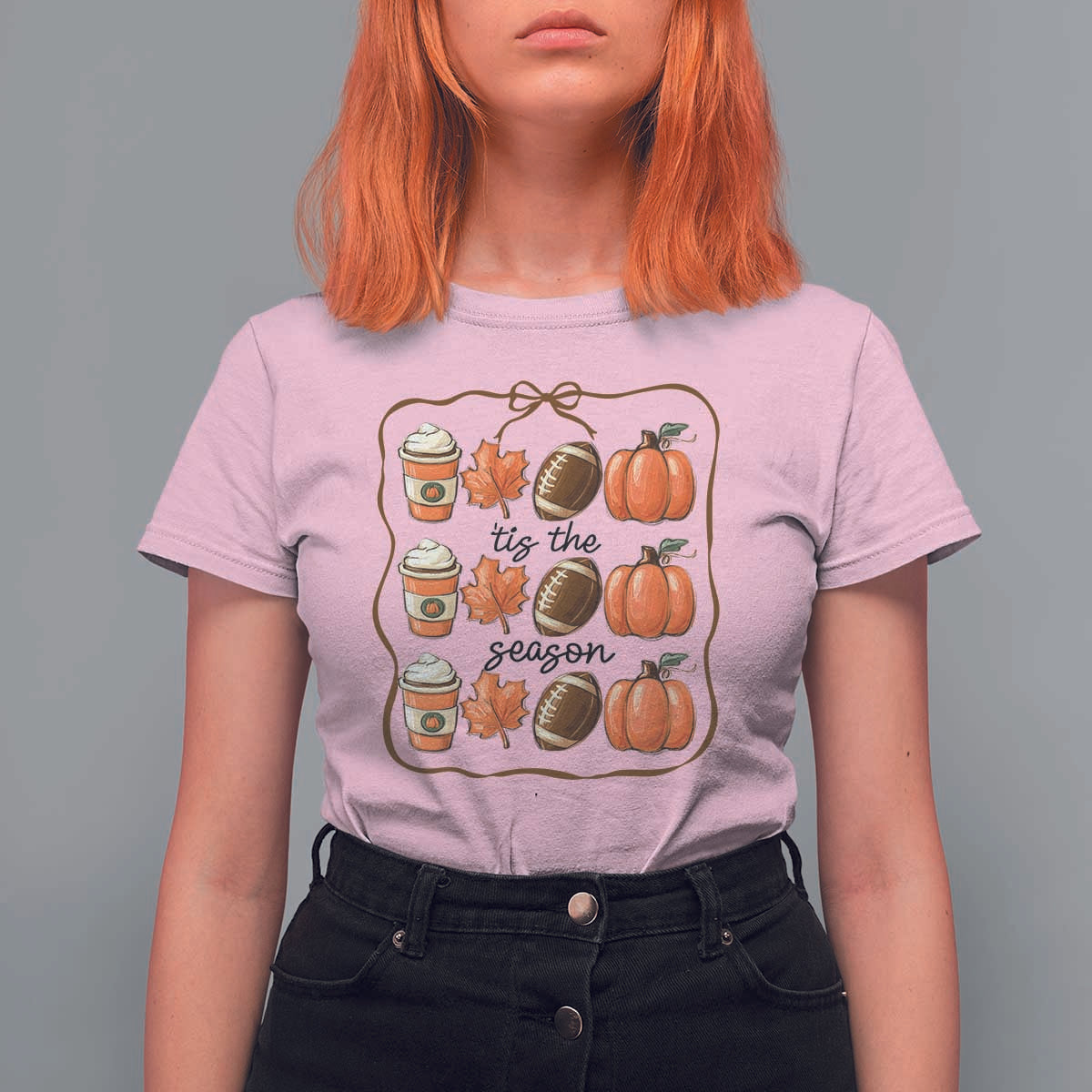 Tis The Season Fall Thanksgiving T Shirt For Women American Football Pumpkin - Wonder Print Shop