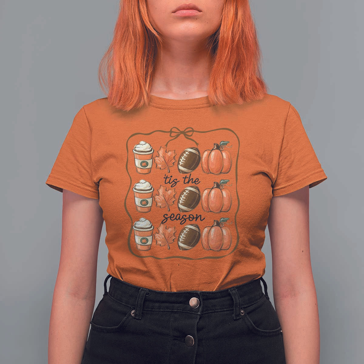 Tis The Season Fall Thanksgiving T Shirt For Women American Football Pumpkin - Wonder Print Shop