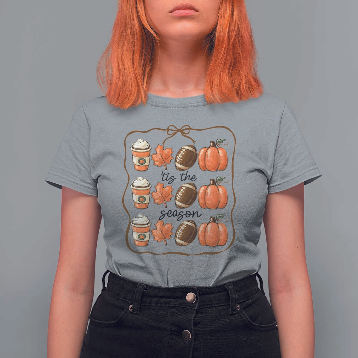 Tis The Season Fall Thanksgiving T Shirt For Women American Football Pumpkin - Wonder Print Shop