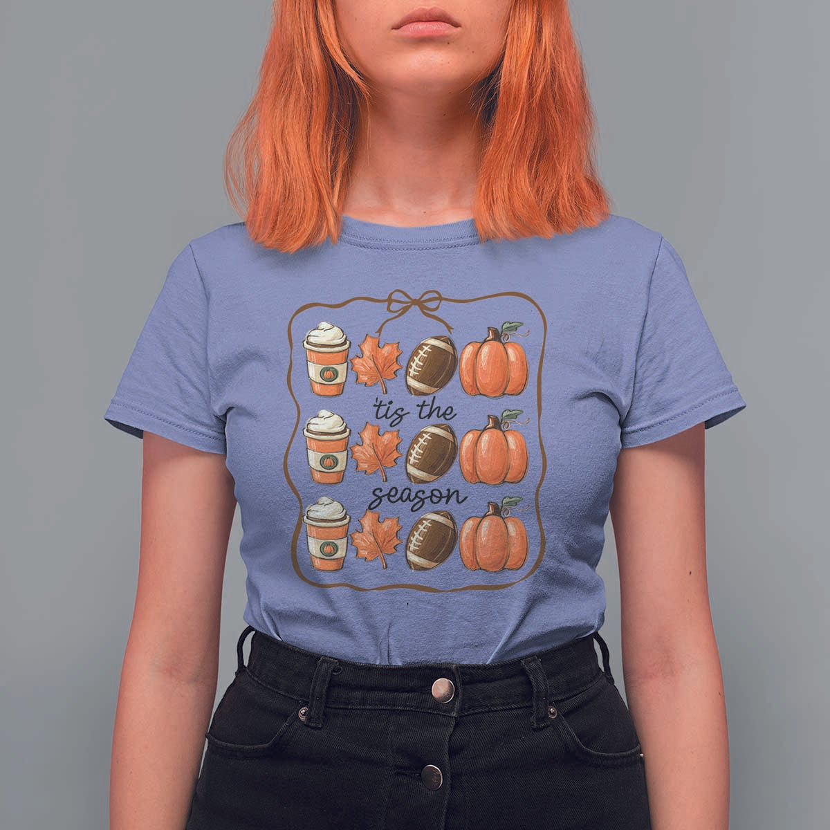 Tis The Season Fall Thanksgiving T Shirt For Women American Football Pumpkin - Wonder Print Shop