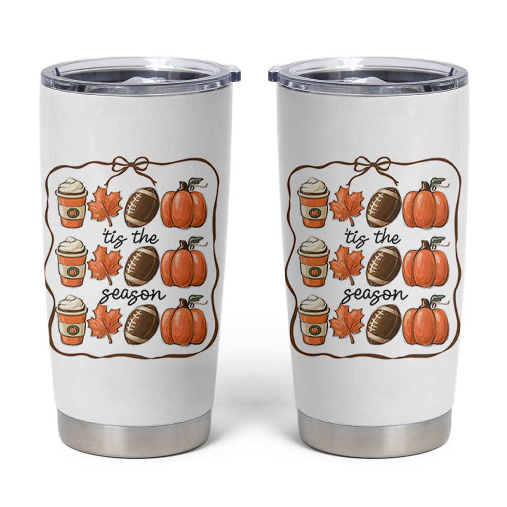Tis The Season Fall Thanksgiving Tumbler Cup American Football Pumpkin - Wonder Print Shop