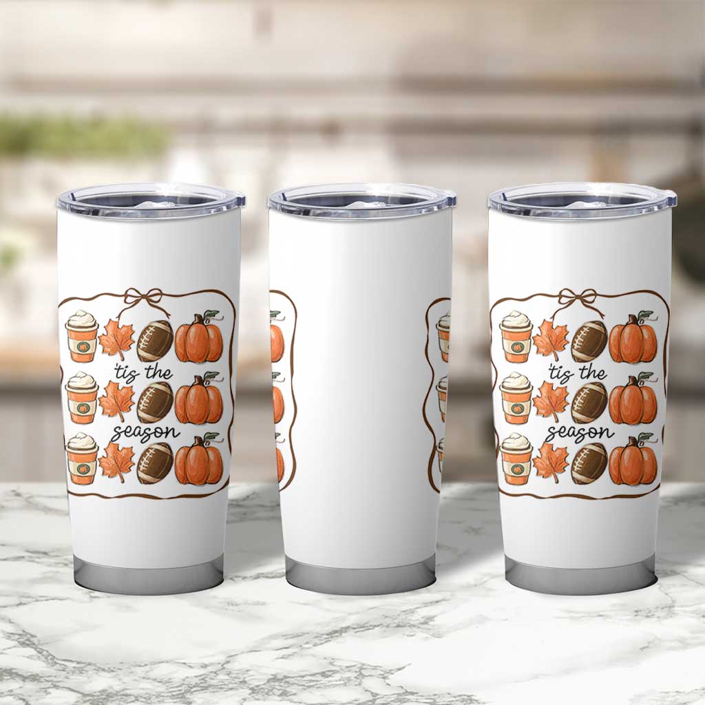 Tis The Season Fall Thanksgiving Tumbler Cup American Football Pumpkin - Wonder Print Shop