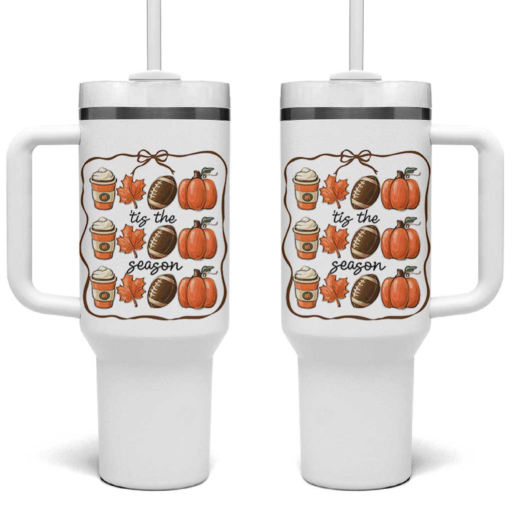 Tis The Season Fall Thanksgiving Tumbler With Handle American Football Pumpkin - Wonder Print Shop