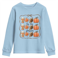 Tis The Season Fall Thanksgiving Youth Sweatshirt American Football Pumpkin - Wonder Print Shop