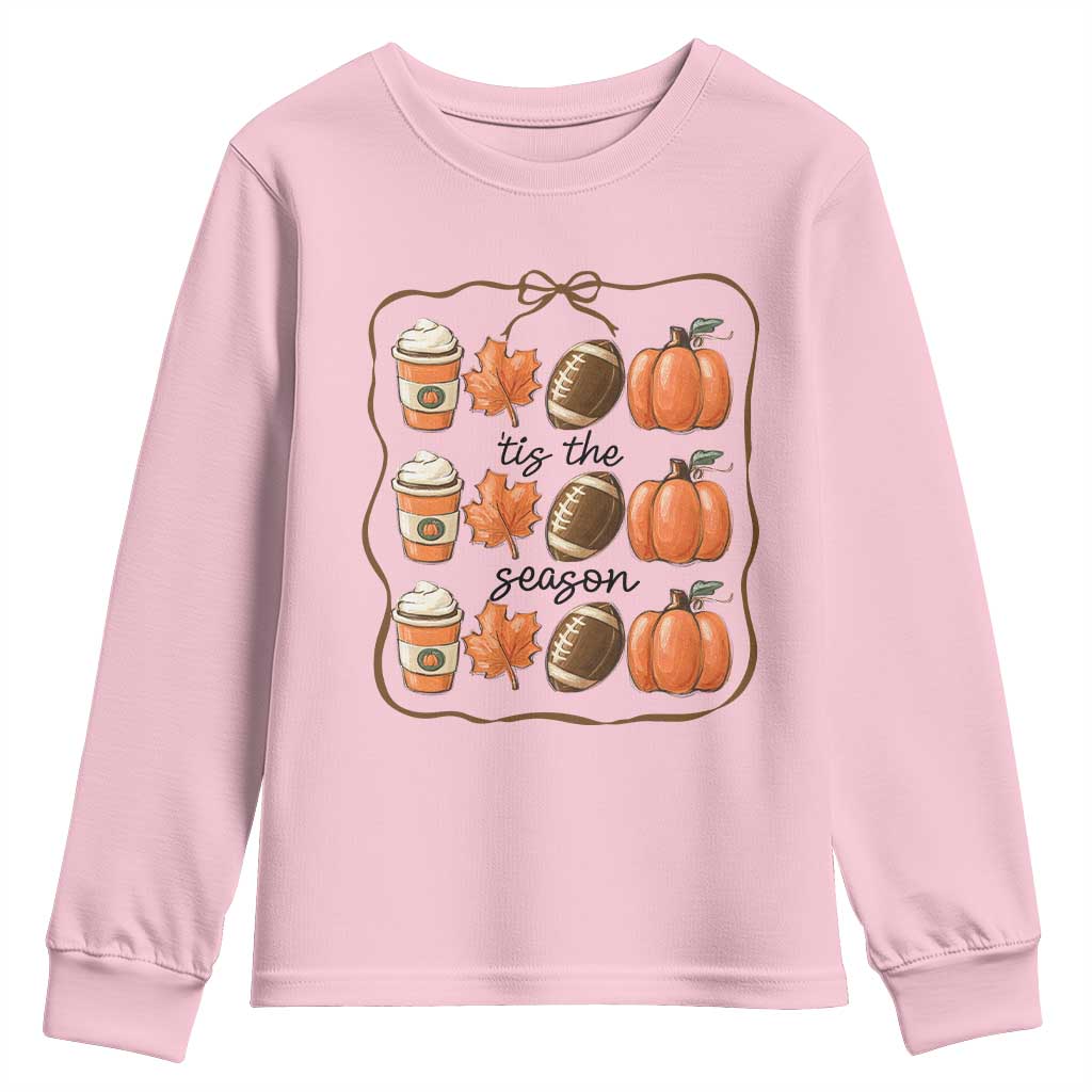 Tis The Season Fall Thanksgiving Youth Sweatshirt American Football Pumpkin - Wonder Print Shop