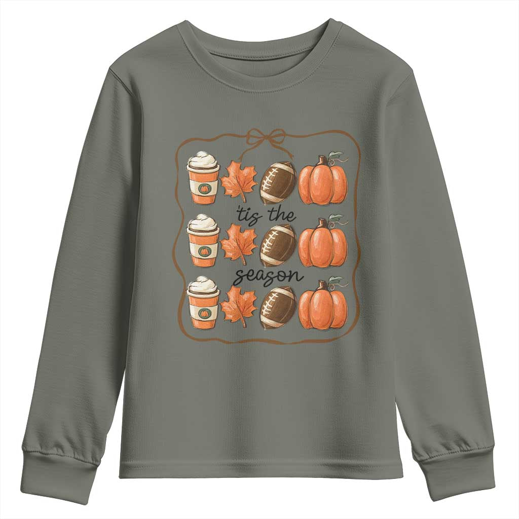 Tis The Season Fall Thanksgiving Youth Sweatshirt American Football Pumpkin - Wonder Print Shop