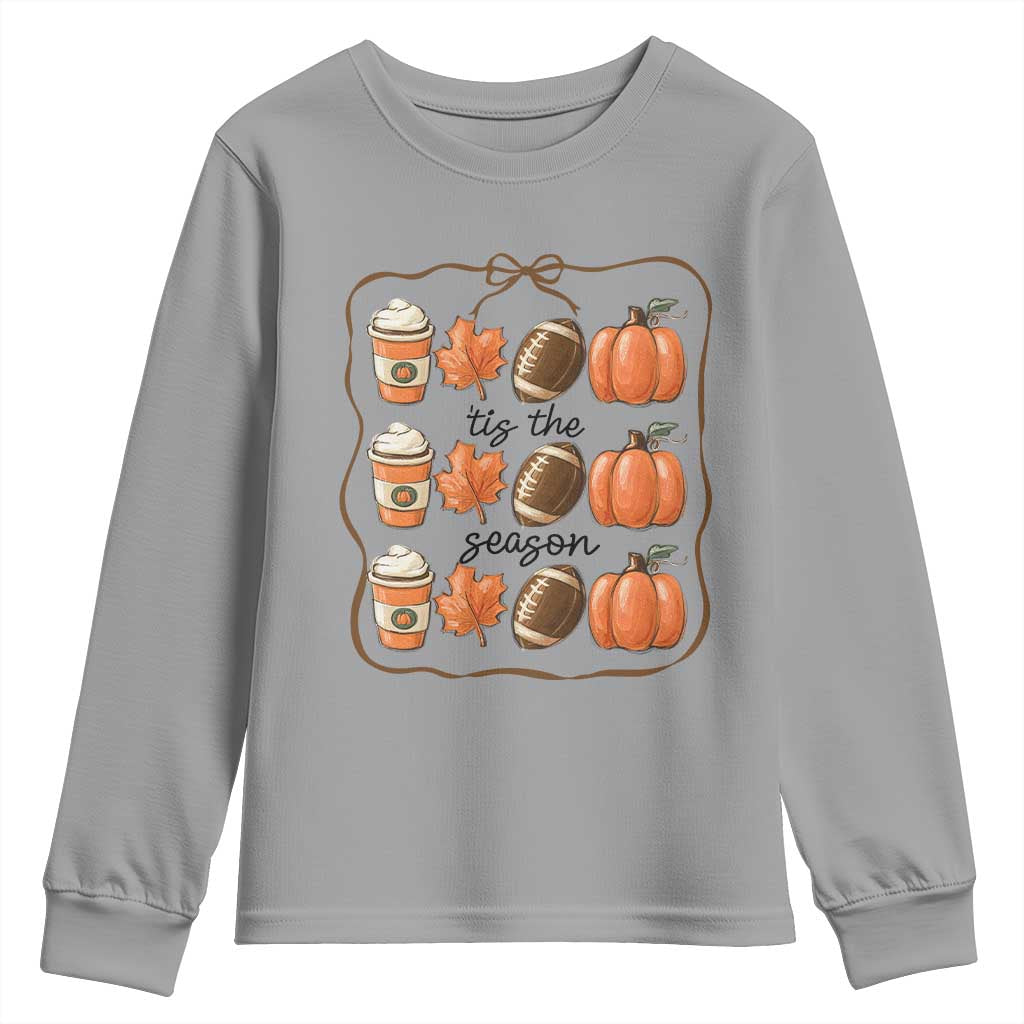 Tis The Season Fall Thanksgiving Youth Sweatshirt American Football Pumpkin - Wonder Print Shop