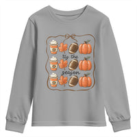 Tis The Season Fall Thanksgiving Youth Sweatshirt American Football Pumpkin - Wonder Print Shop