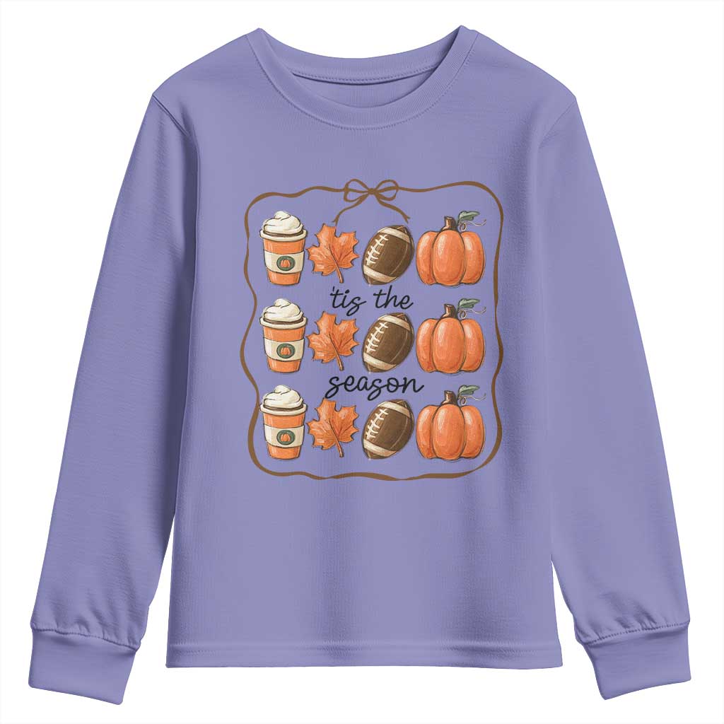 Tis The Season Fall Thanksgiving Youth Sweatshirt American Football Pumpkin - Wonder Print Shop