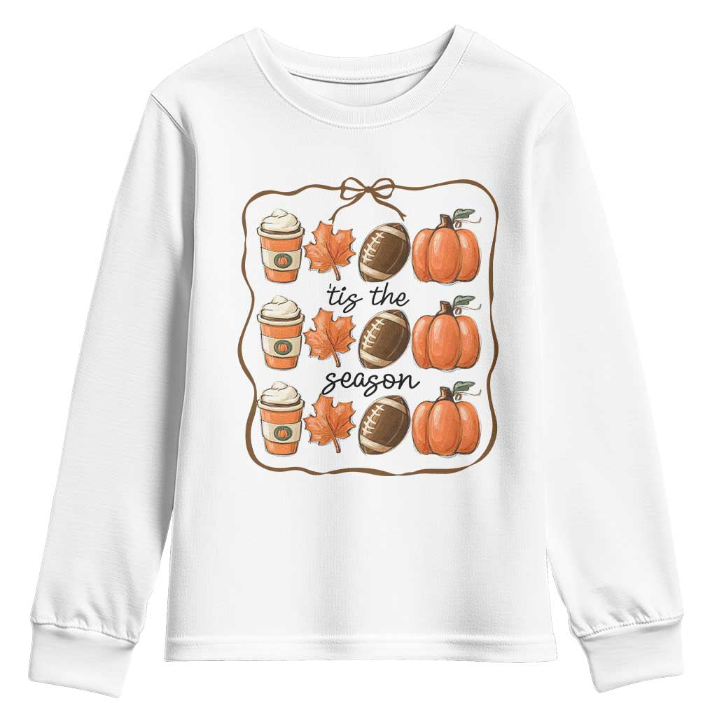 Tis The Season Fall Thanksgiving Youth Sweatshirt American Football Pumpkin - Wonder Print Shop