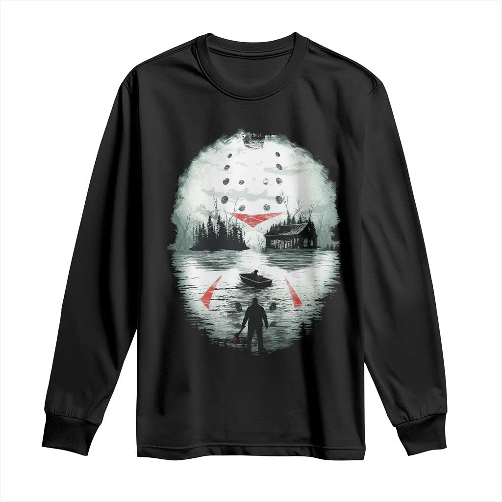 Halloween Jason Hockey Mask Friday 13th Slasher Long Sleeve Shirt - Wonder Print Shop