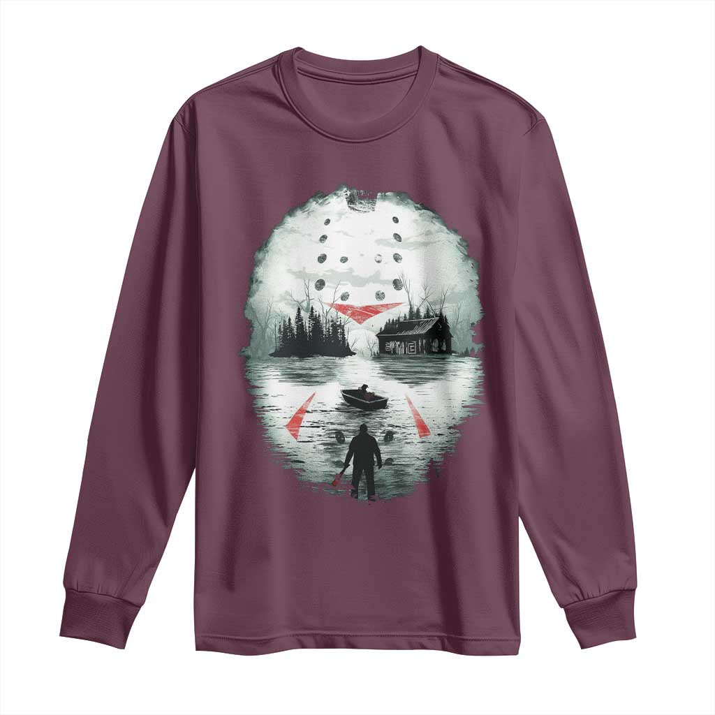 Halloween Jason Hockey Mask Friday 13th Slasher Long Sleeve Shirt - Wonder Print Shop
