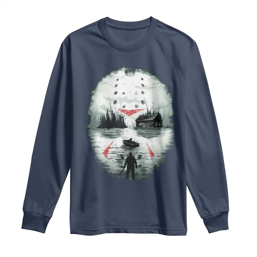 Halloween Jason Hockey Mask Friday 13th Slasher Long Sleeve Shirt - Wonder Print Shop