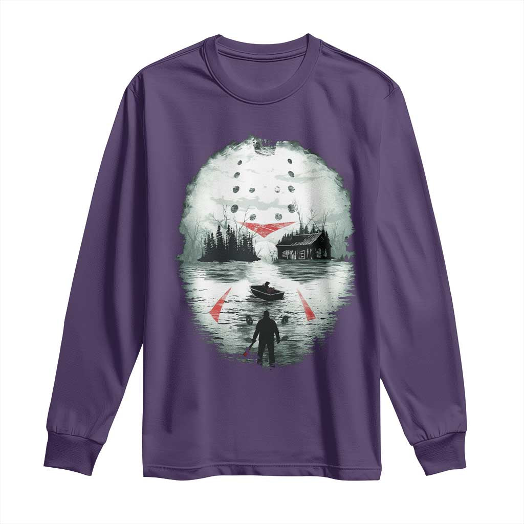 Halloween Jason Hockey Mask Friday 13th Slasher Long Sleeve Shirt - Wonder Print Shop