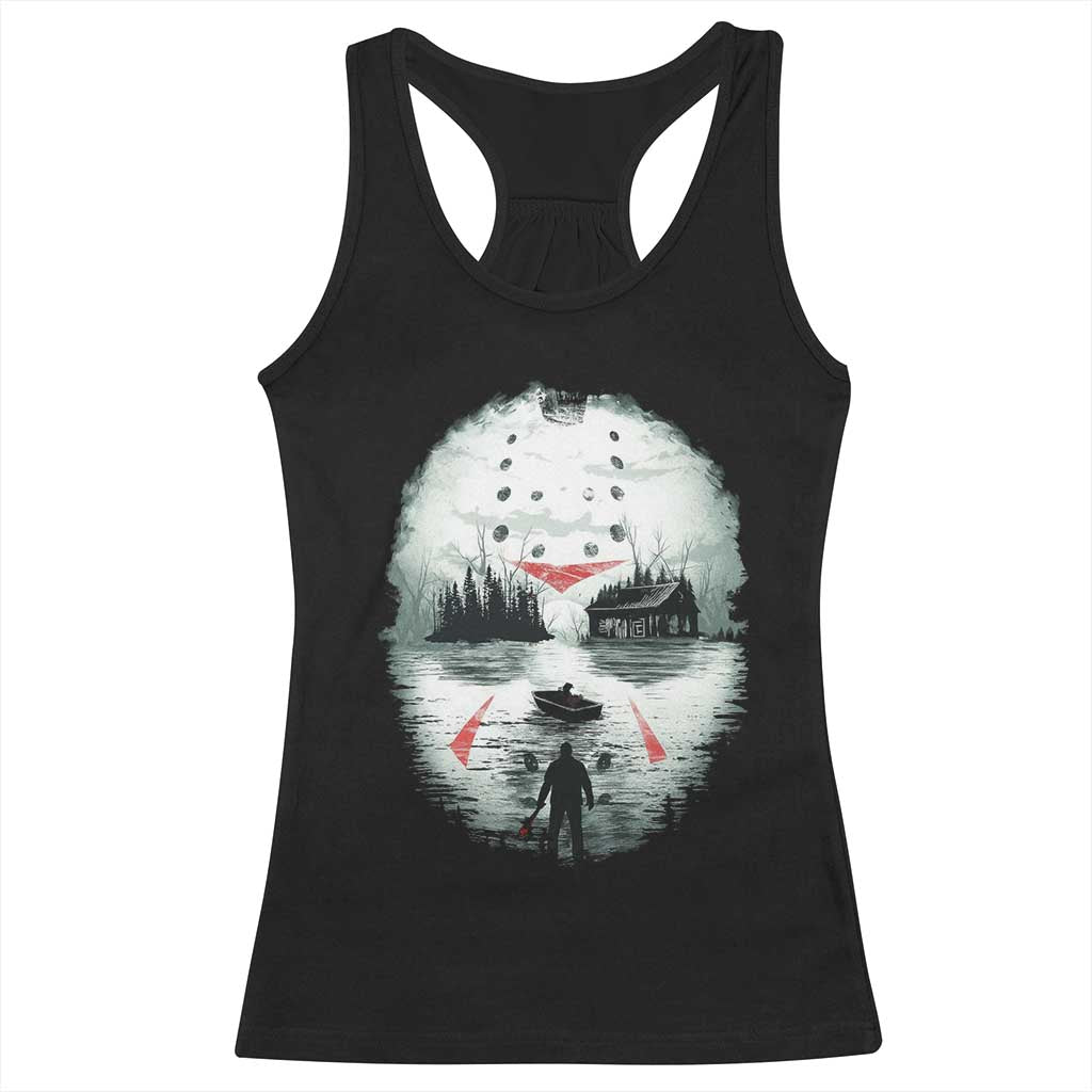 Halloween Jason Hockey Mask Friday 13th Slasher Racerback Tank Top - Wonder Print Shop