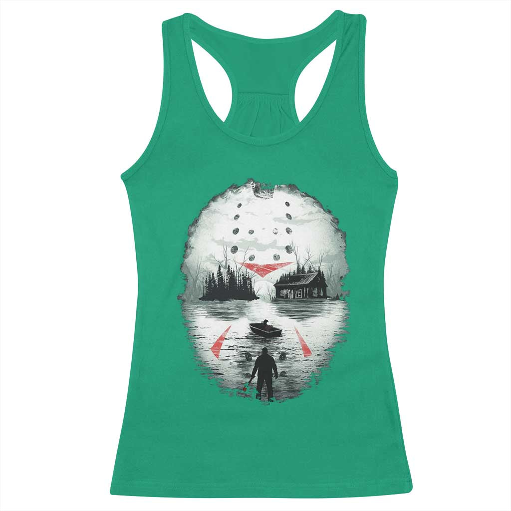 Halloween Jason Hockey Mask Friday 13th Slasher Racerback Tank Top - Wonder Print Shop