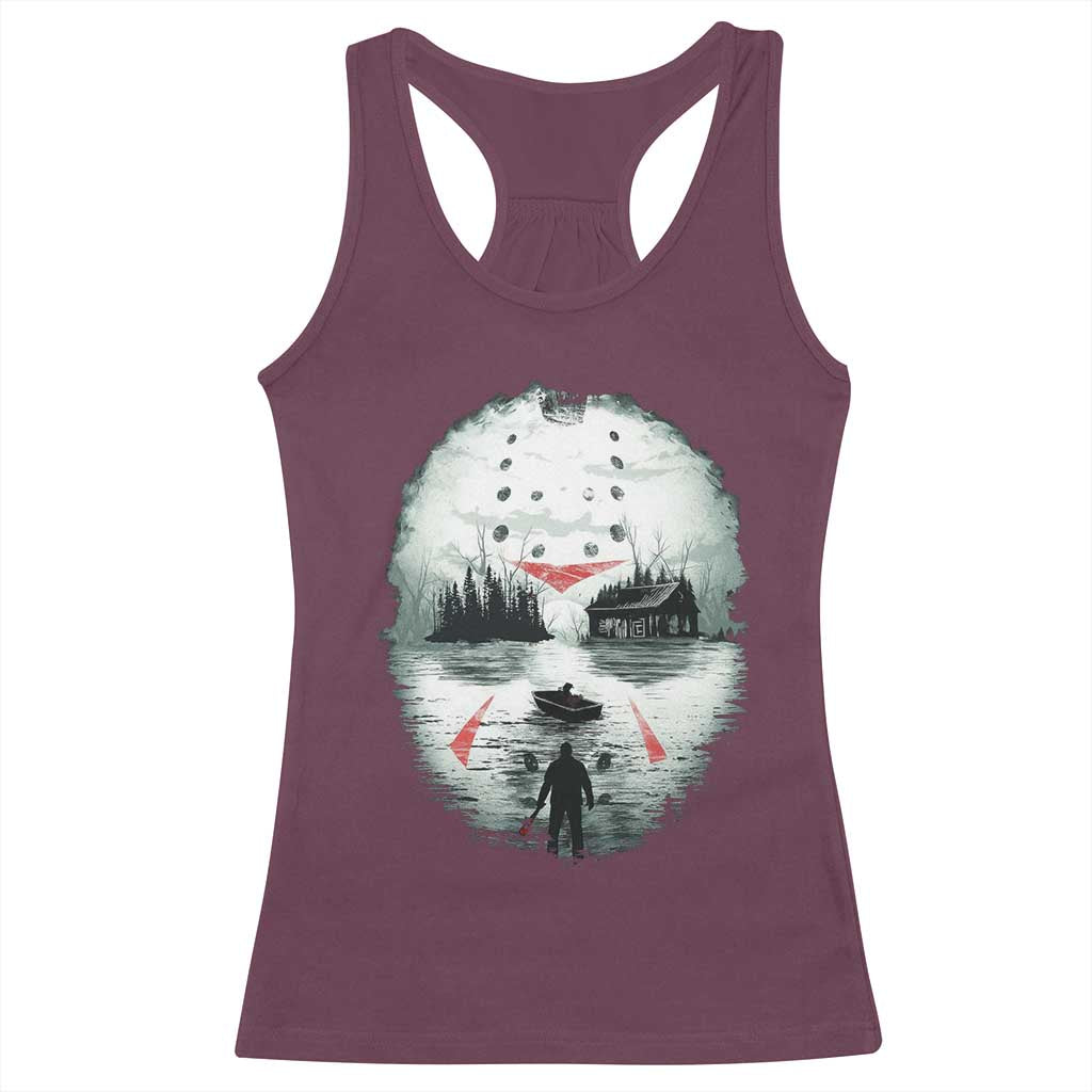 Halloween Jason Hockey Mask Friday 13th Slasher Racerback Tank Top - Wonder Print Shop