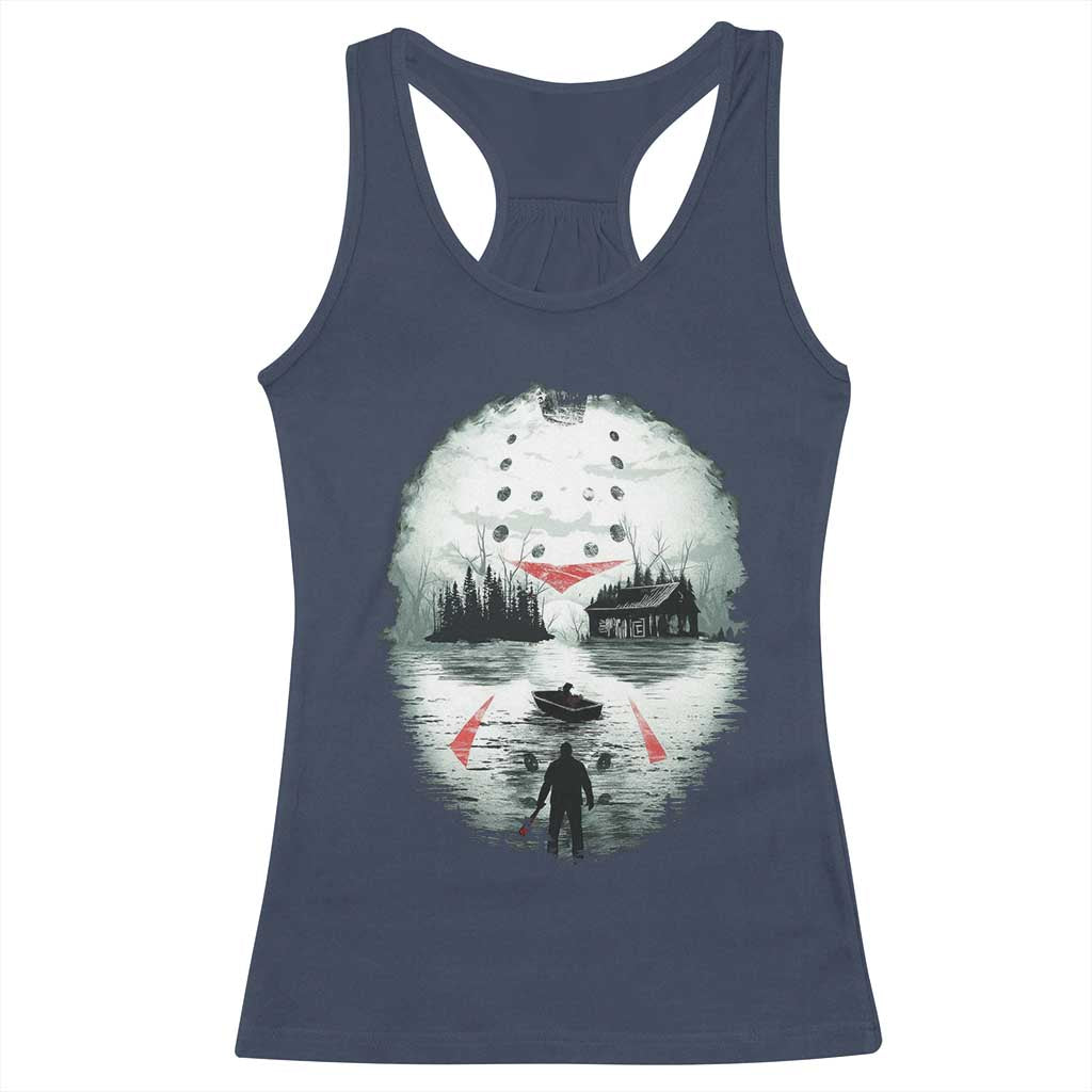 Halloween Jason Hockey Mask Friday 13th Slasher Racerback Tank Top - Wonder Print Shop